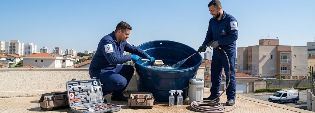 Profissional realizando Limpeza e Higienização de Caixas D'água em Chapecó